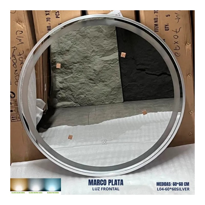 ESPEJO LED L04 MARCO PLATA
