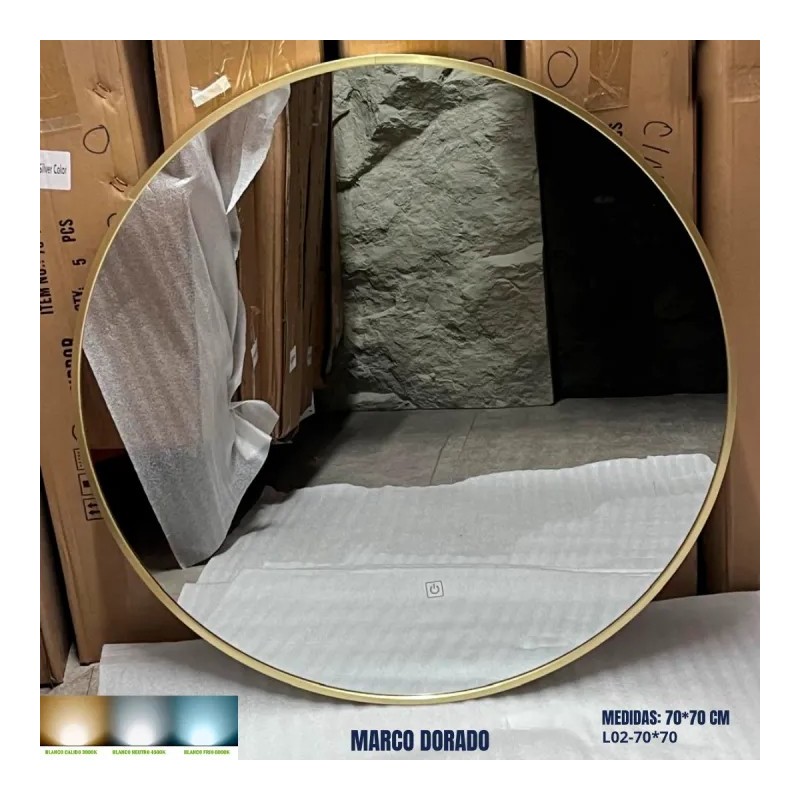 ESPEJO LED L02 MARCO DORADO